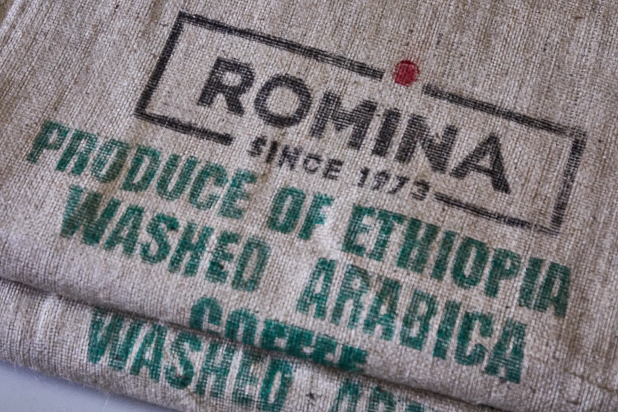 A Romina sack stamped Produce of Ethiopia, washed Arabica