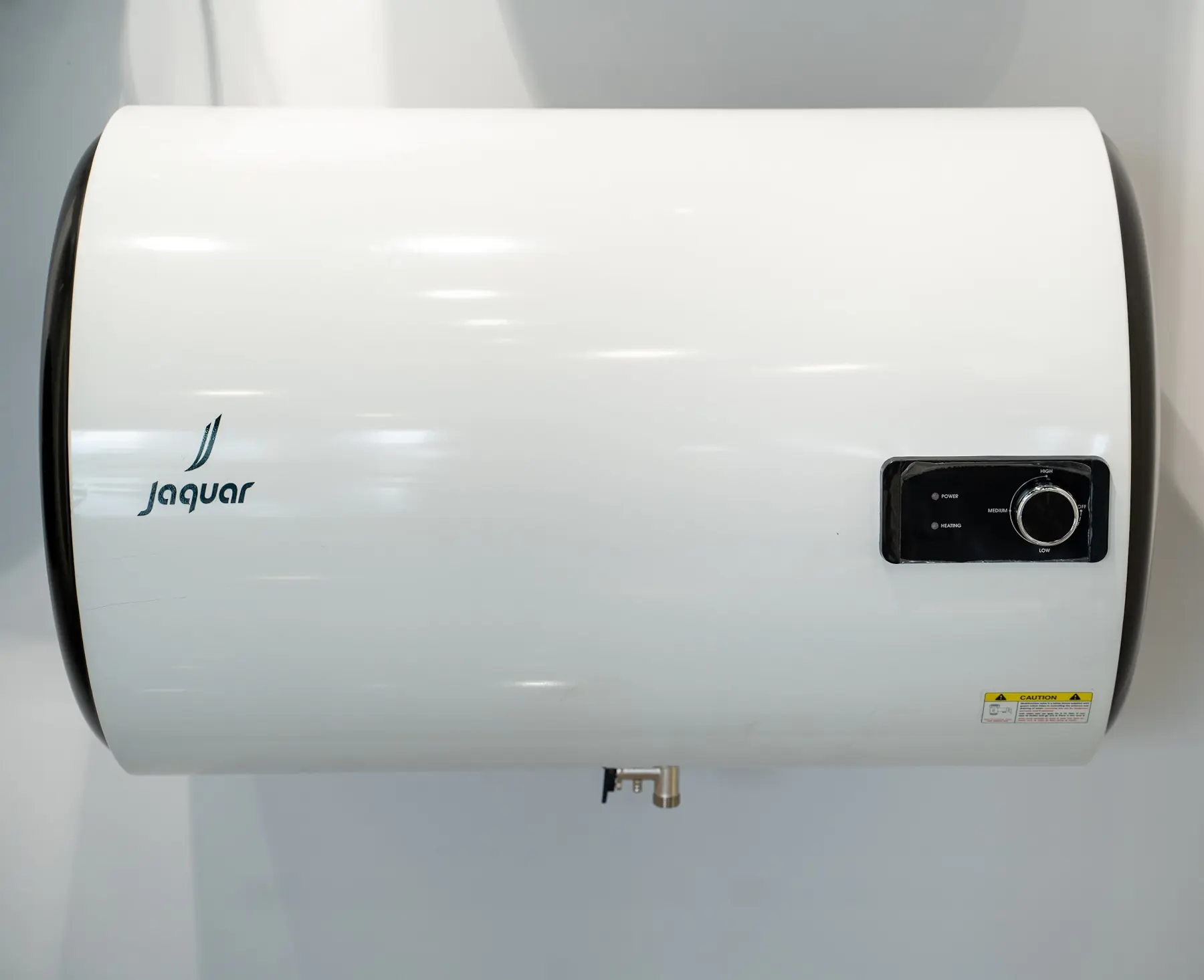 A horizontal water heater with a digital display