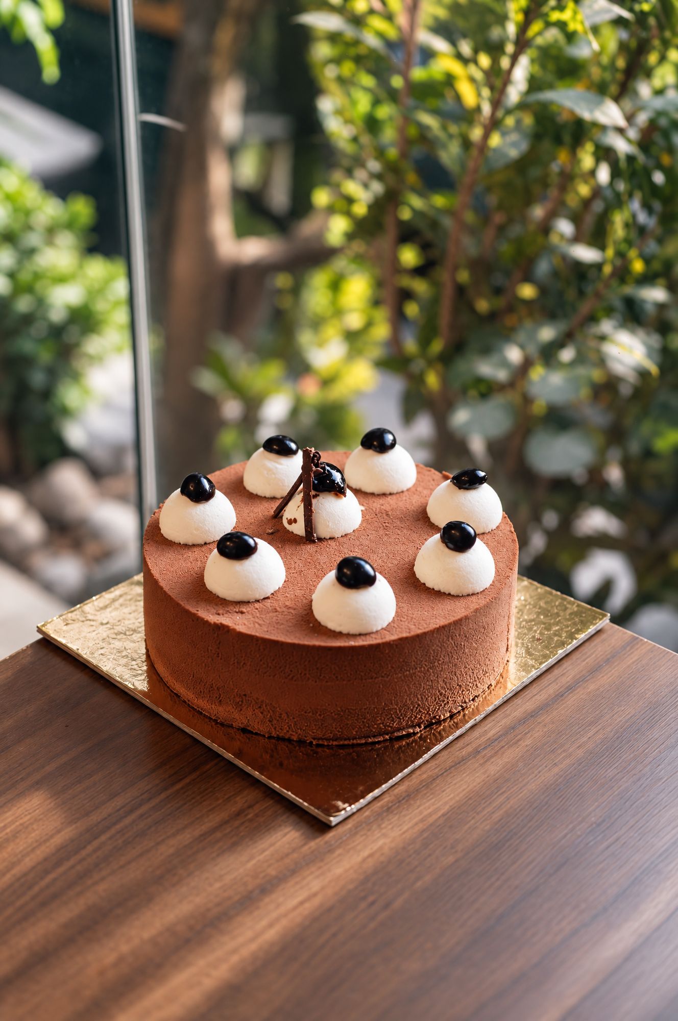 A handcrafted cake on a KOBA cafe table