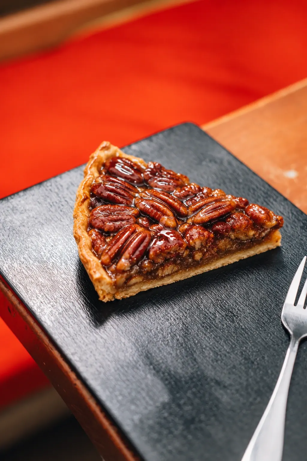 A KOBA baked tart on a slate plate